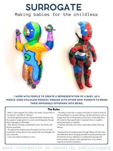 Surrogate art project poster by Dan Petley – collaborative creation of baby representations for the childless, ongoing Bristol-based ongoing project seeking collaborators